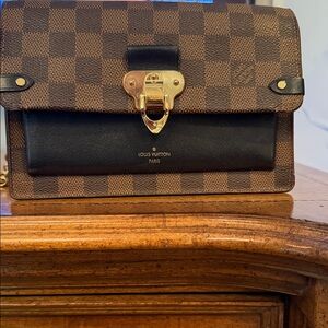 Louis Vuitton Brown and Black Checkered Bag with Gold Clasp